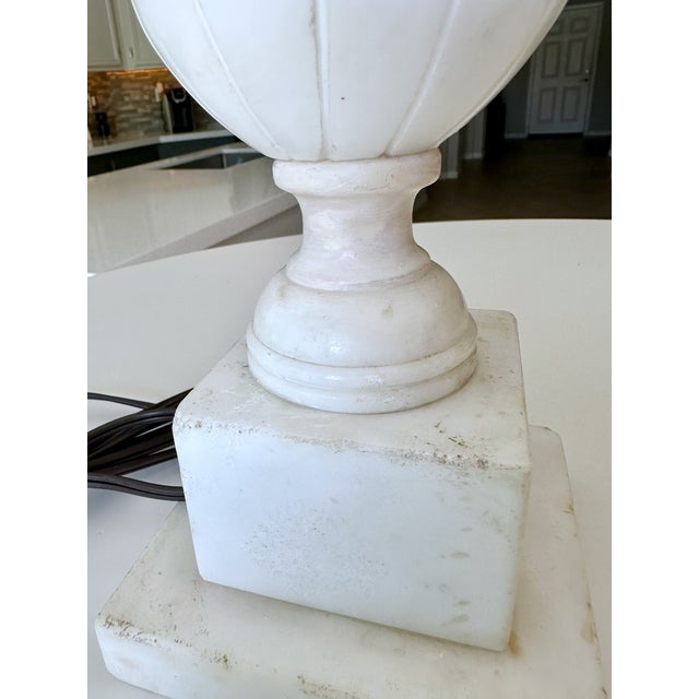 Pair of 1950's Italian Neoclassic Alabaster Table Lamps For Sale - Image 16 of 18