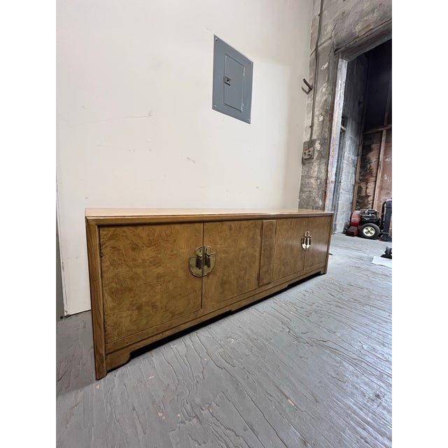 Mid-Century Modern Mid Century Burl Credenza Brass Hardware For Sale - Image 3 of 11