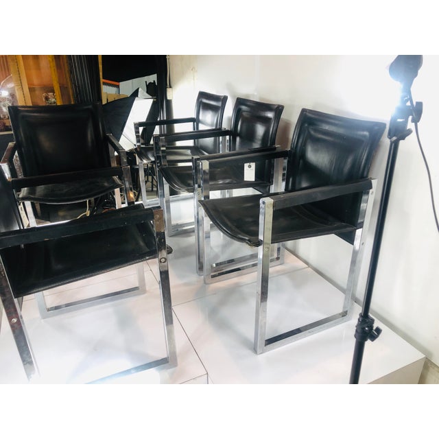 Arrben Italy Black Leather and Chrome Dining Chairs - Set ...