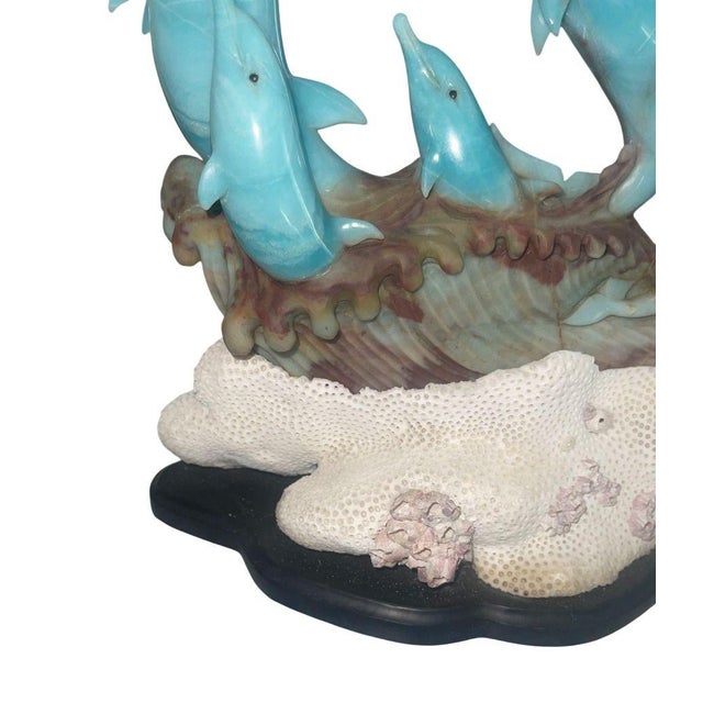 Late 20th Century Blue Quartzite Dolphin Sculpture on Onyx Base, Brazil, Late 20th Century. For Sale - Image 5 of 8