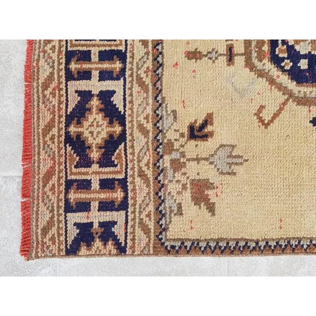 Beige 1960s Beige and Blue Vintage Hallway Runner For Sale - Image 8 of 10