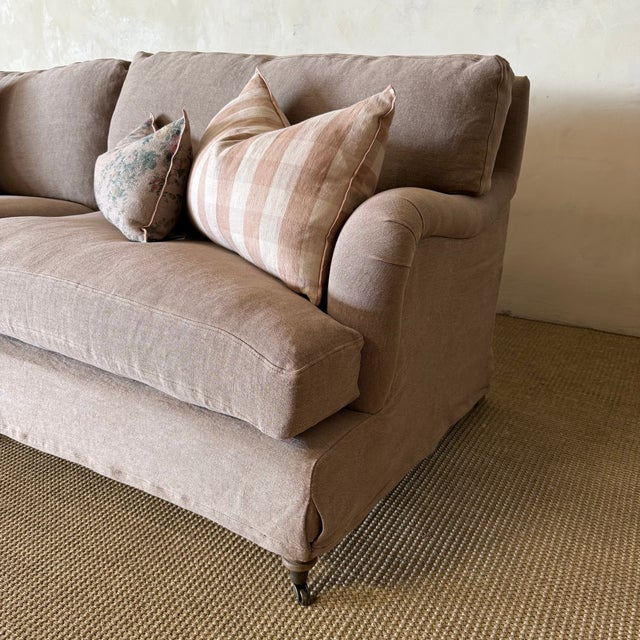 Traditional Marion Linen Slipcovered Sofa – Fawn Belgian Linen For Sale - Image 3 of 10