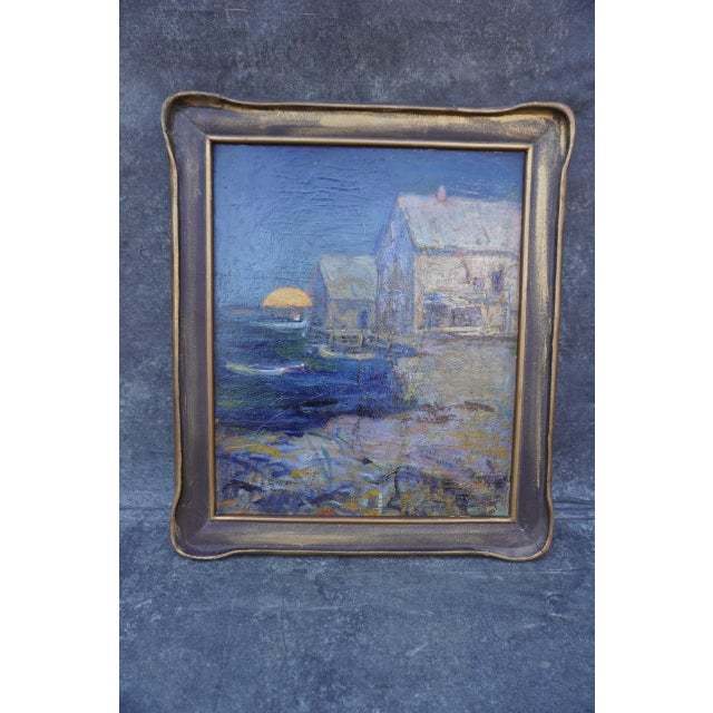 Lucy Scott Bower (1864-1934) Moonlit Harbor Oil on Board For Sale - Image 4 of 13