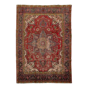 1950s Handmade Persian Heriz Wool Rug With Medallion Design