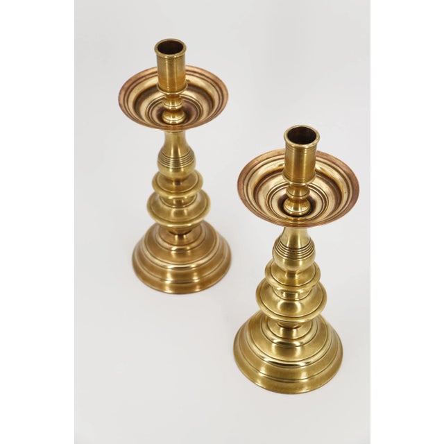 Antique 19th Century Large Pair of Portuguese Brass Candle Holders For Sale - Image 4 of 12
