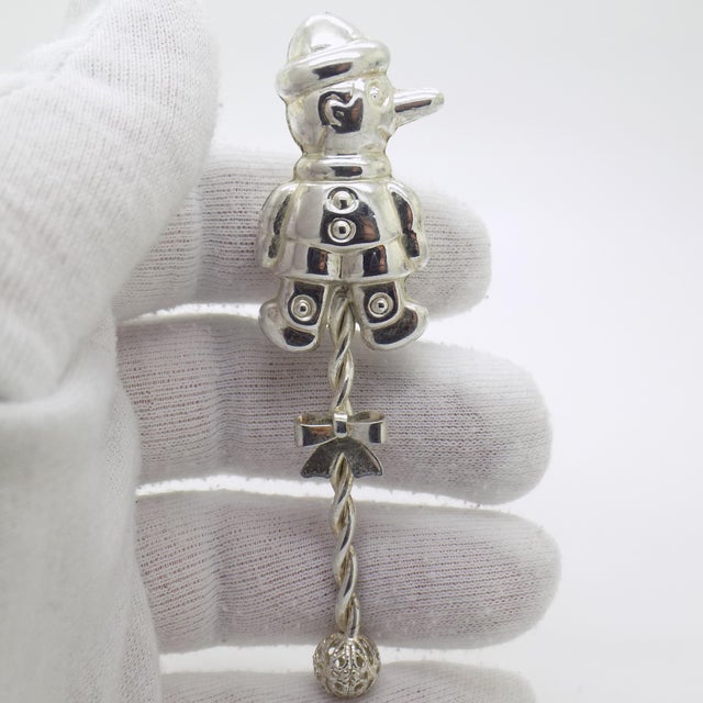 Rare vintage decorative rattle shaped as Pinocchio, handmade in Italy between the 1980s and 1990s in genuine Italian...