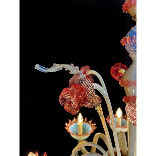 Glass Vintage Venetian Light Blue and Pink Chandelier, 1950s For Sale - Image 7 of 18