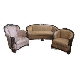 Early 20th Century Victoran Gimbels Rosewood & Upholstered Gimbels Suite Seating - 3 Pieces For Sale