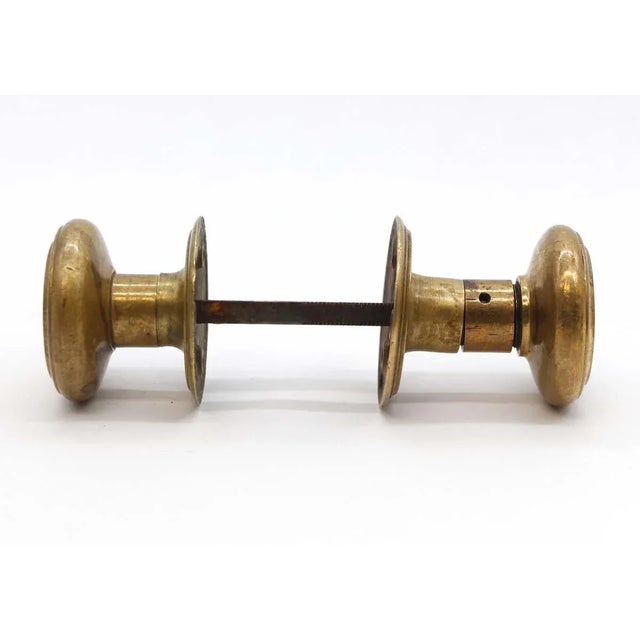 Vintage Round Cast Brass Concentric Passage Door Knob Set With Rosettes For Sale - Image 4 of 8
