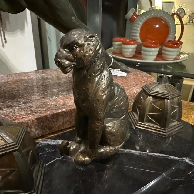 Black 1920s Art Deco Black and White Marble and Metal French Inkwell For Sale - Image 8 of 12