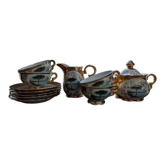 19th Century Bavaria German China Demitasse Tea Set - 14 pcs For Sale