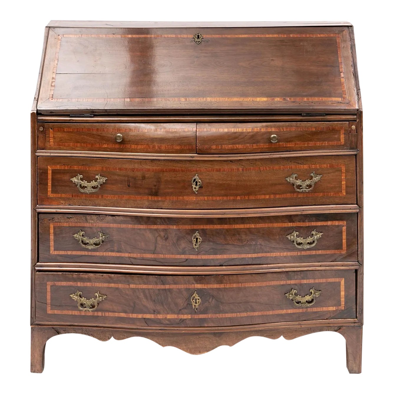 19th Century Antique Walnut Secretary With Satinwood Inlaid Cross ...