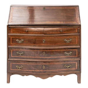 19th Century Antique Walnut Secretary With Satinwood Inlaid Cross Banding