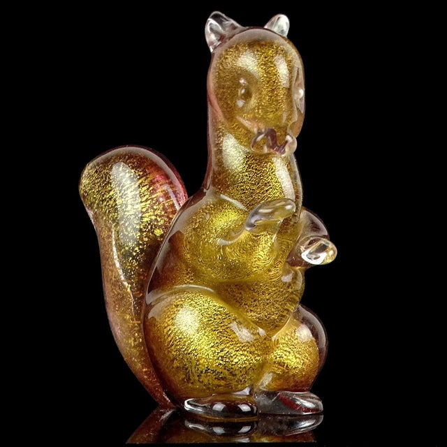 Mid-Century Modern Vintage Seguso Murano Dark Amethyst Gold Flecks Italian Art Glass Squirrel Figurine Paperweight For Sale - Image 3 of 9
