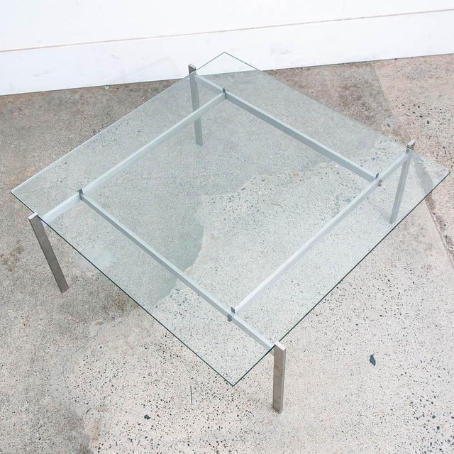 Mid Century Modern Coffee Table Glass Poul Kjærholm Pk61 Steel Vintage Crystal For Sale - Image 4 of 12