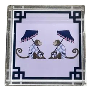 Two Monkeys With Parasols Serving Tray