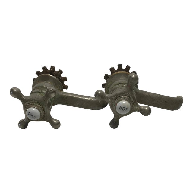 1990s Porcelain Button Faucets - Set of 2 | Chairish