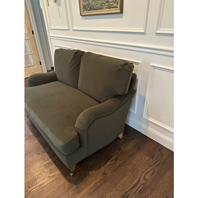 Traditional Dark Green Loveseat For Sale - Image 3 of 4