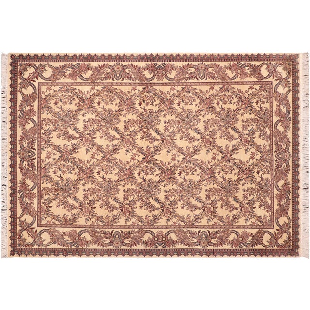 Ivory Shabby Chic Trellis 1990's Pak-Persian Ivory/Pink Wool Rug - 6'3'' X 9'1'' For Sale - Image 8 of 9