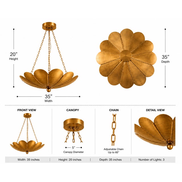 Not Yet Made - Made To Order Solid Brass Lotus Pendant Light With Sculptural Layered Petals and Elegant Chain Suspension For Sale - Image 5 of 7