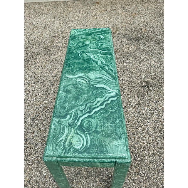 Contemporary Exceptional Late 20th Century Vintage Hollywood Regency Faux Malachite Parsons Sofa Table For Sale - Image 3 of 10