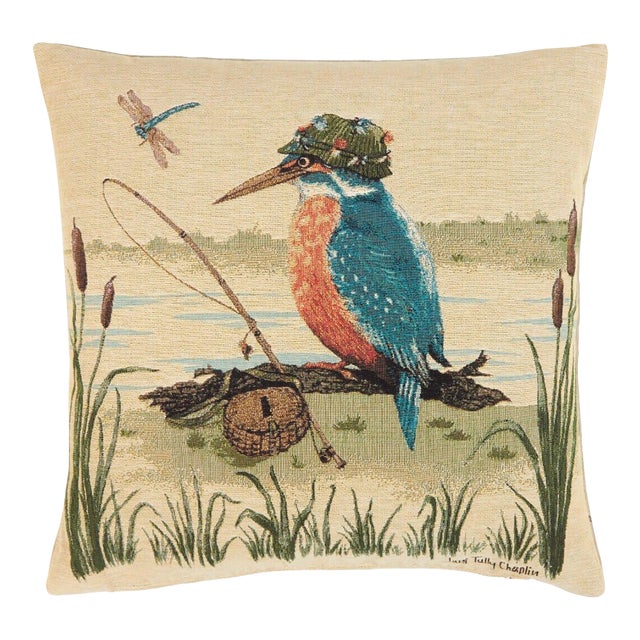 Kenneth Kingfisher the Fisherman Tapestry Cushion With Feather Filler - 46x46cm (18"x18") For Sale