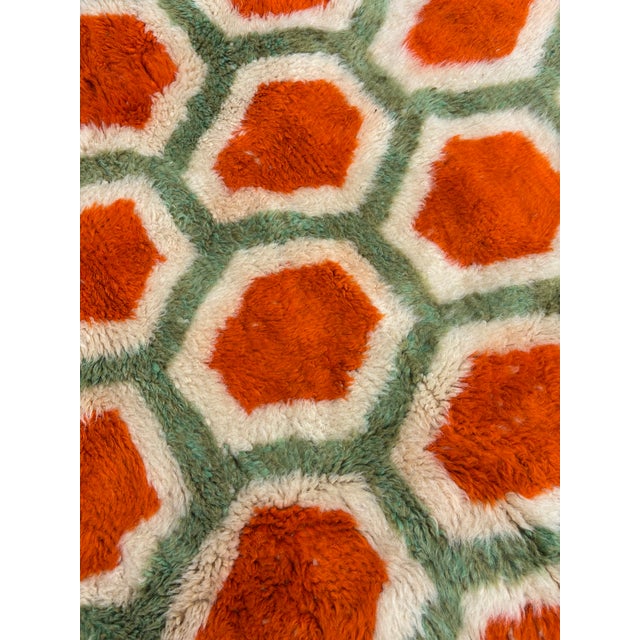 Handwoven Moroccan Mrirt Wool Rug, Orange & Sage Green Honeycomb Berber Carpet, Organic Modern Area Rug, 87" X 118" For Sale - Image 6 of 11