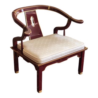 1970s James Mont-Style Oxblood Red Horseshoe Chinoiserie Accent Chair For Sale