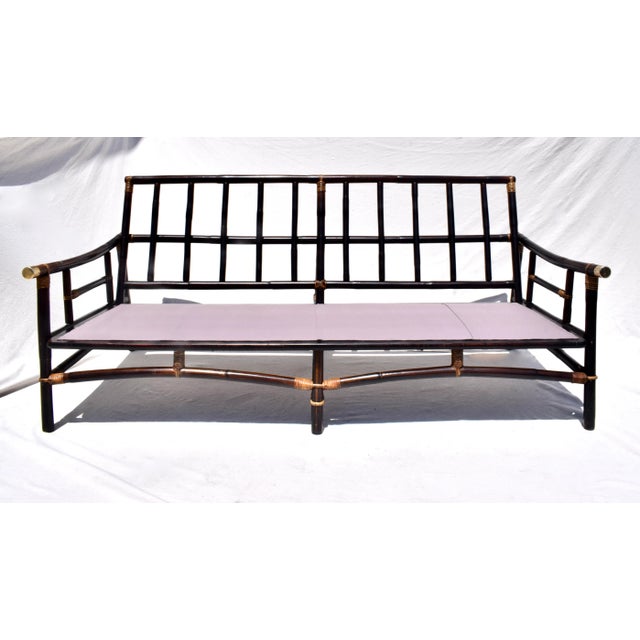 Brown Superb 1950's Rattan, Cane and Brass Sofa by John Wisner for Ficks Reed For Sale - Image 8 of 11