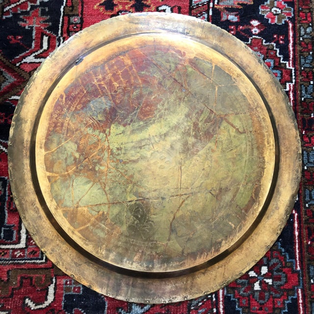 Mid-20th Century Engraved Heavy Brass Two-Tier Chinese Tray Table For Sale - Image 12 of 13