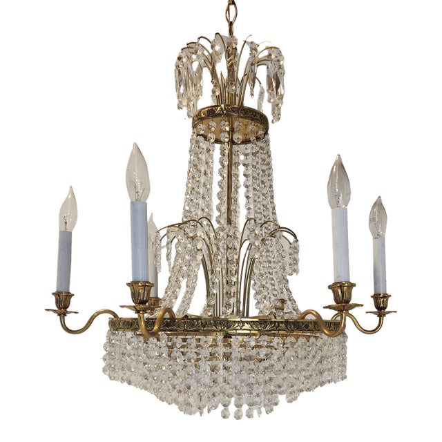 French Empire Chandelier Crystal & Brass Gilt 12-Light For Sale