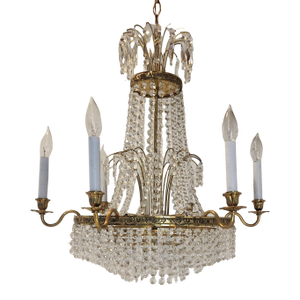 French Empire Chandelier Crystal & Brass Gilt 12-Light