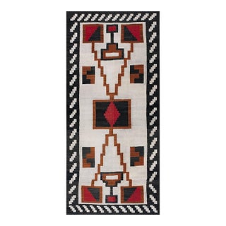 Mid 1930s Ivory Geometric Tribal Antique Native Navajo American Flatwoven Rug For Sale