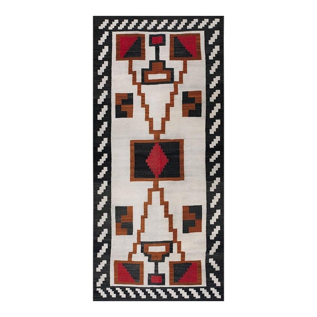 Mid 1930s Ivory Geometric Tribal Antique Native Navajo American Flatwoven Rug For Sale
