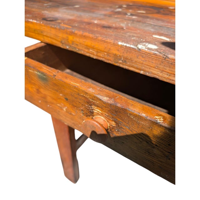 Mid-20th Century Industrial Solid Wood Carpenter's Workbench Console Table For Sale - Image 18 of 18