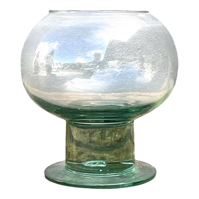Vintage Green Pedestal Glass Vase For Sale