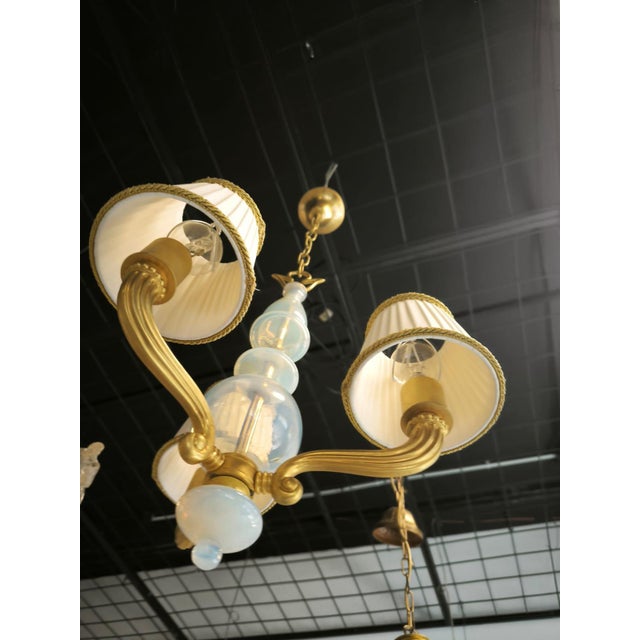 1950s Brass and Murano Chandelier with Silk Lampshades, 1950s For Sale - Image 5 of 18