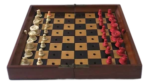 Antique English Chess Game Set Portable, Circa Late-19th Century