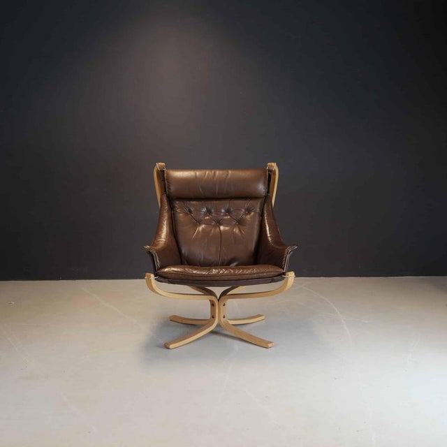 Wood Brown Leather Falcon Lounge Chair by Sigurd Ressell for Vatne Møbler For Sale - Image 7 of 7