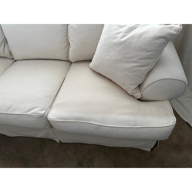 Contemporary Off White Cotton Twill Slipcover 3 Cushion Sofa Chairish