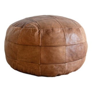 Vintage Cognac Leather Ottoman or Pouf Attributed to De Sede, Switzerland, 1970s For Sale