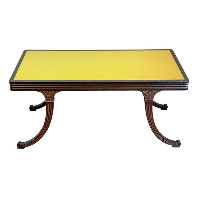 Early 1900s Citron Gold Mirror Top and Ebony Walnut Empire Coffee Table For Sale