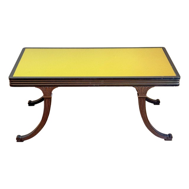 Early 1900s Parcel-Gilt and Ebony Walnut Empire Coffee Table With Citron Gold Mirror Top For Sale