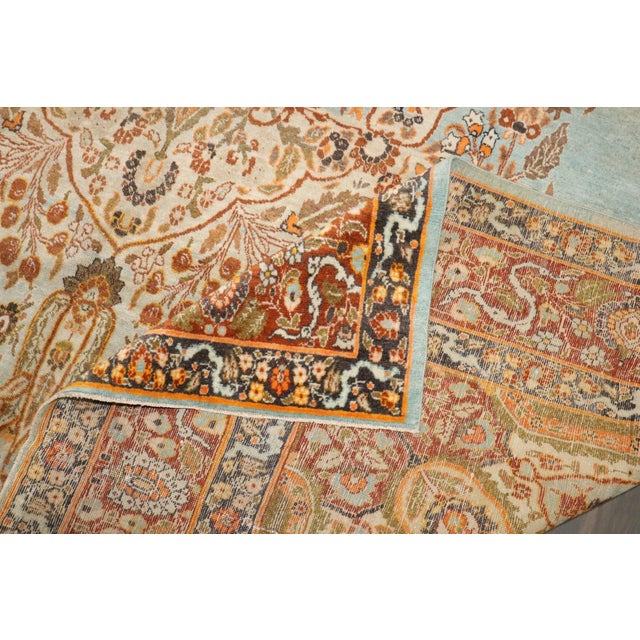 Textile Stunning Turquoise Antique Persian Tabriz Rug - 8'10" x 11'8" For Sale - Image 7 of 16