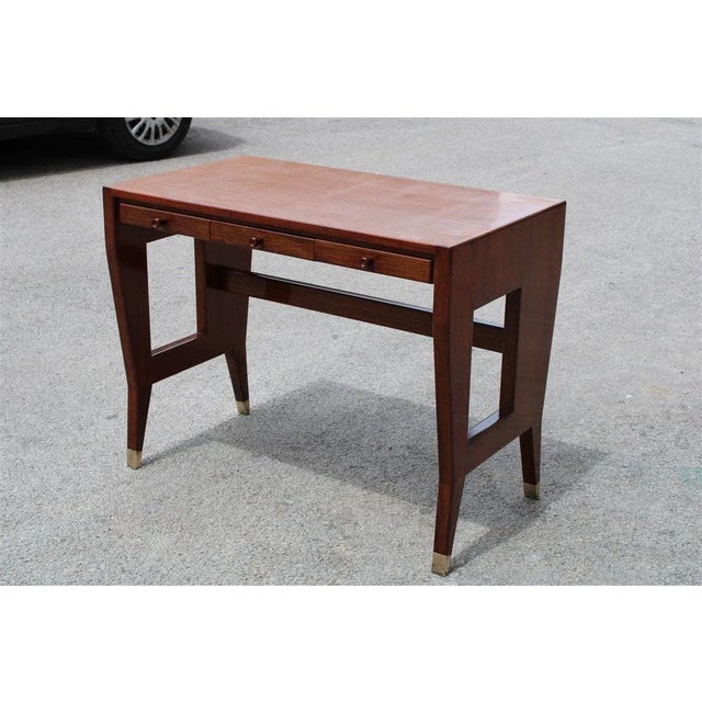 Small Vintage Walnut Desk with Laminated Top & Brass Tips by Gio Ponti For Sale - Image 9 of 18
