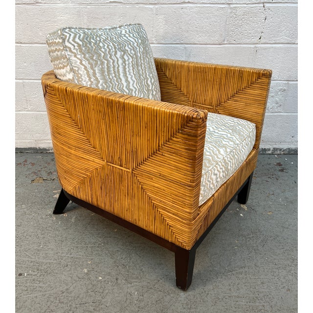 Coastal Braxton Culler Geometric Woven Wicker Lounge Chair For Sale - Image 3 of 10