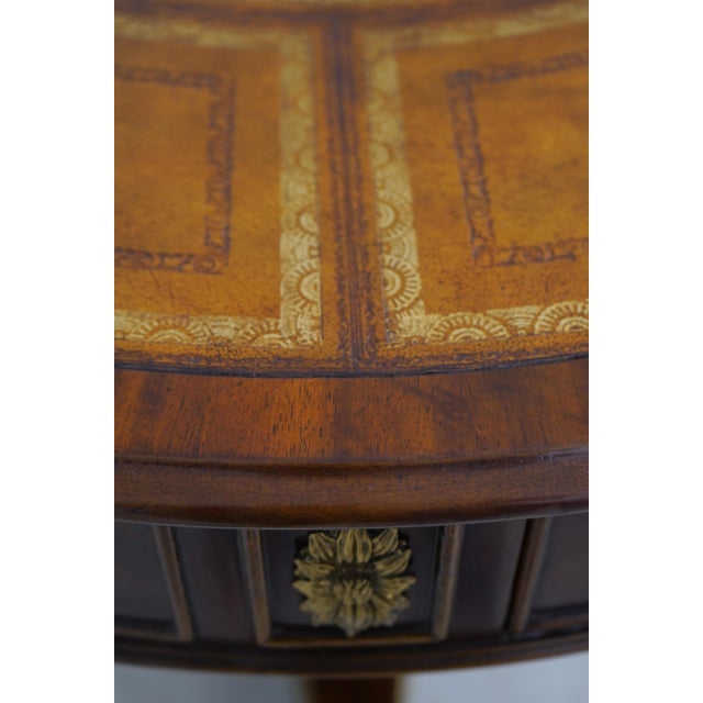 Maitland Smith Round Mahogany Leather Top Drum Table For Sale - Image 12 of 18