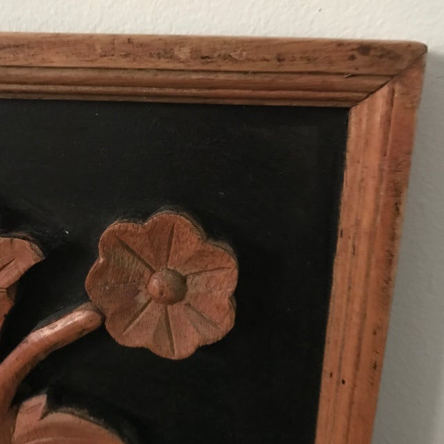 Folk Art Floral Plants Carved Wood Wall Plaques - Set of 3 For Sale - Image 4 of 7