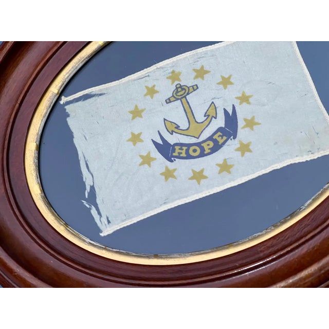 Real Vintage American Flag of Colonial Rhode Island Silk Nautical Excellent Walnut Gilt Frame 1891 For Sale In Philadelphia - Image 6 of 8