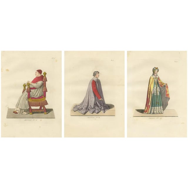 Mercuri, Historical Portraits of Sixtus IV, Platina and a Noble Englishwoman, 1845, Prints, Set of 3 For Sale